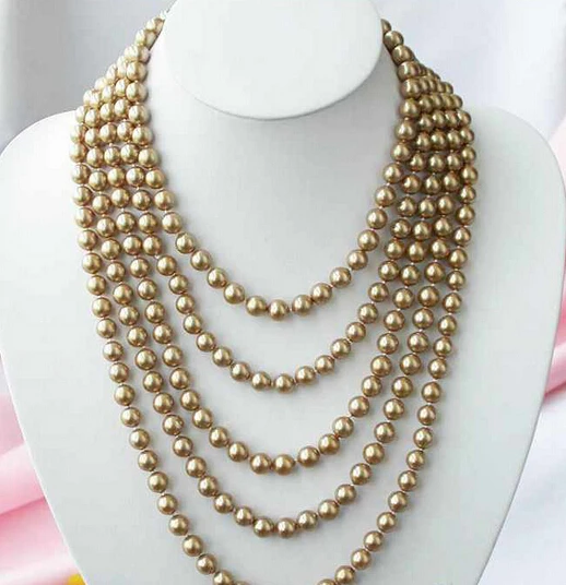 

ddh003036 LONG 100" 8MM champagne SOUTH SEA SHELL PEARL NECKLACE