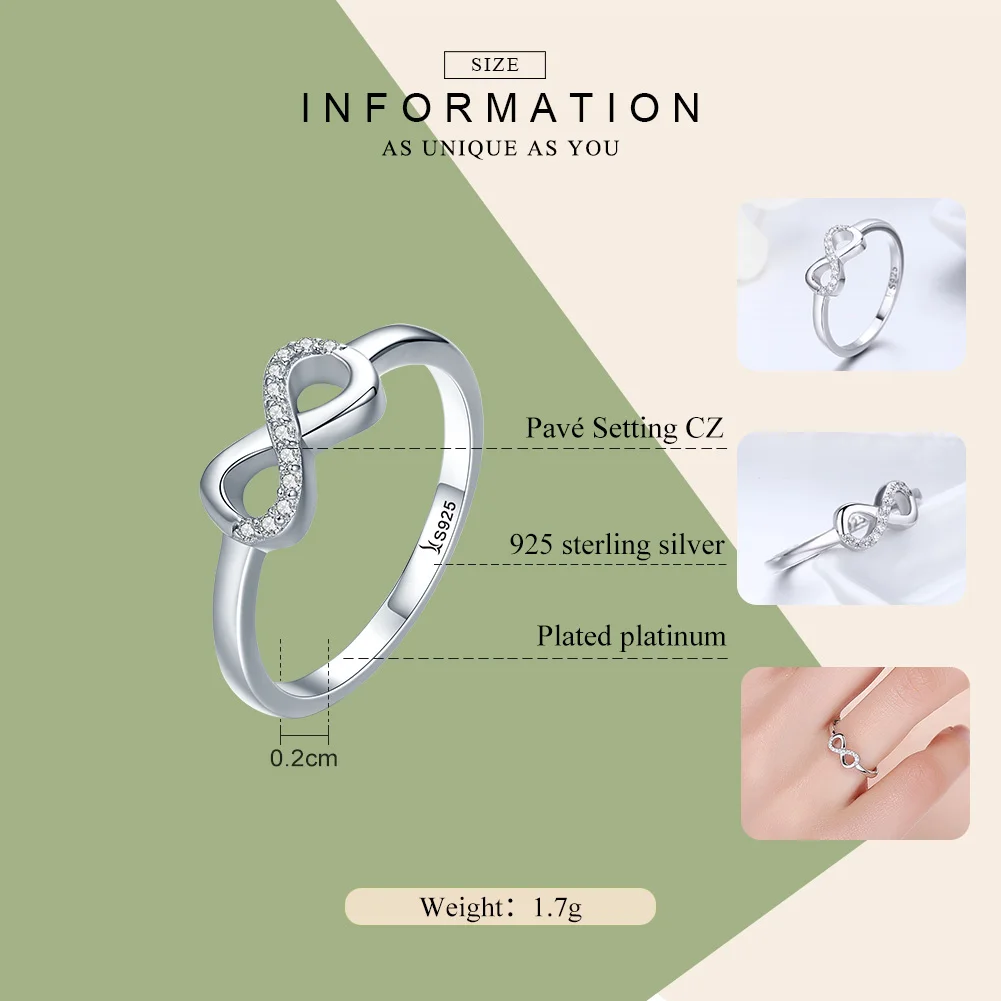 BAMOER горячая Распродажа 925 пробы серебряные кольца Forever Infinity Love для женщин украшения на свадьбу, годовщину Anel SCR332