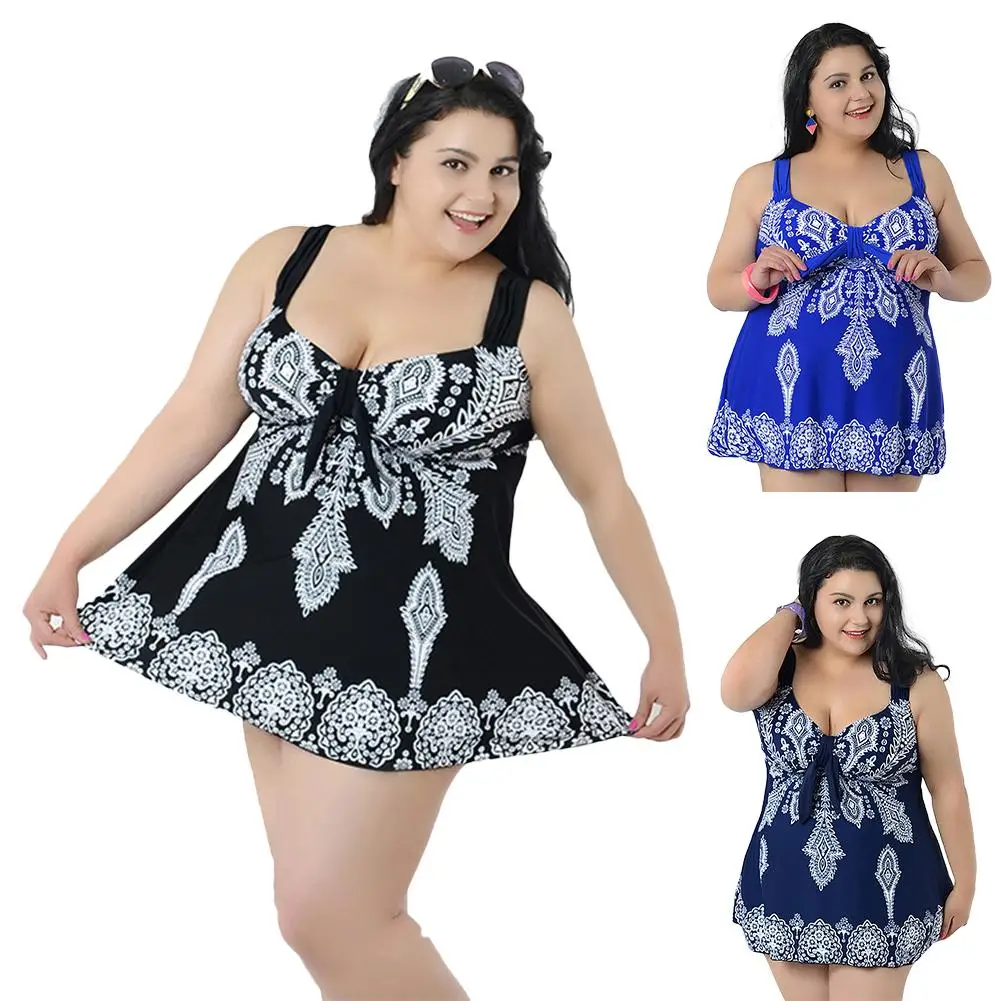 

Swimwear Women Large Size Swimsuit Female Print Split Skirt Swimwear Large Size For Women Purplish Blue Black Blue 8XL-10XL