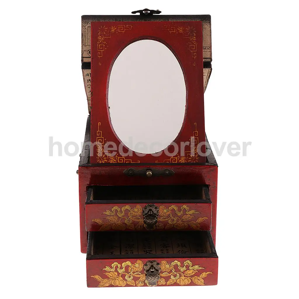 Vintage Wooden Dresser 2 Drawer 1 Mirror for Jewelry Storage Case Box Yellow