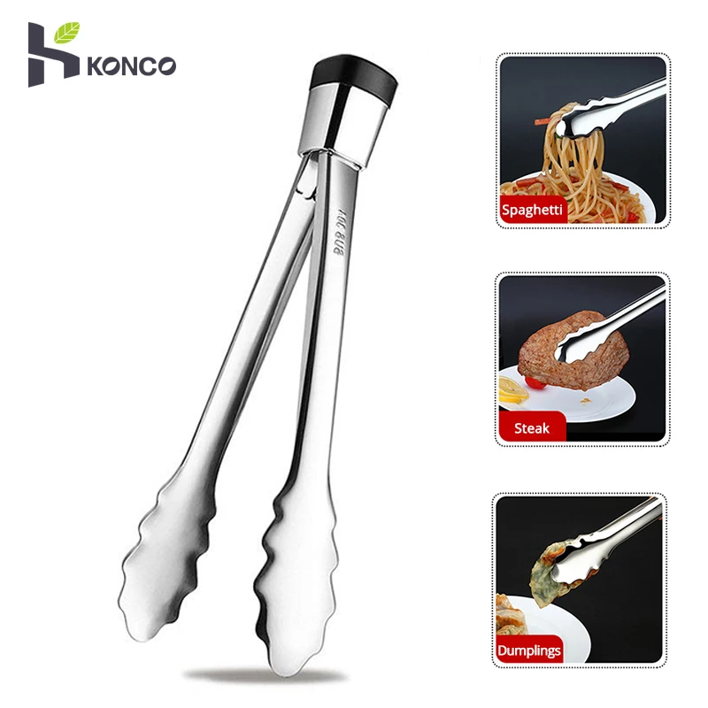 

KONCO Stainless Steel Tongs Foods Clips Food Sugar Tongs for Salad Barbecue Bread Pasta BBQ Baking Tool
