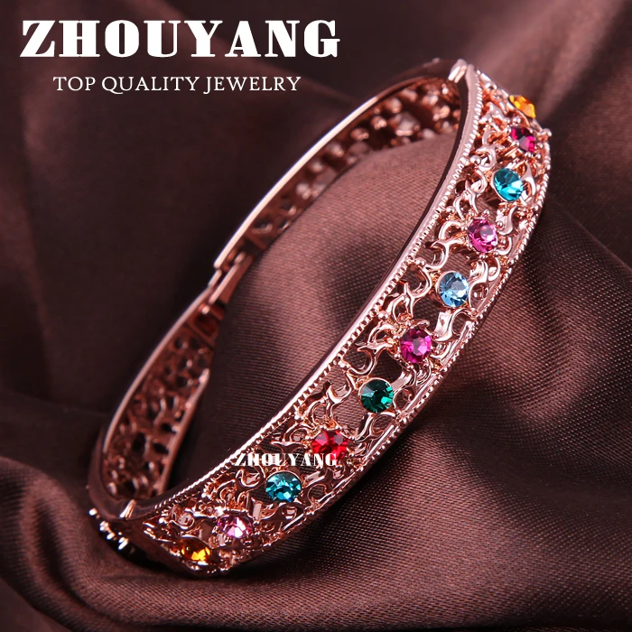 

ZHOUYANG ZYB030 Multicolour Crystal RoseGold Color Bangle Jewelry Made with Genuine Austrian Crystals