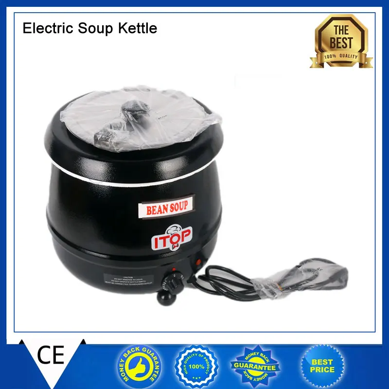 10L Electric Soup Kettle Warmer Soup Heated Cooker Hinged Lid Stainless Steel Pot Buffet Party