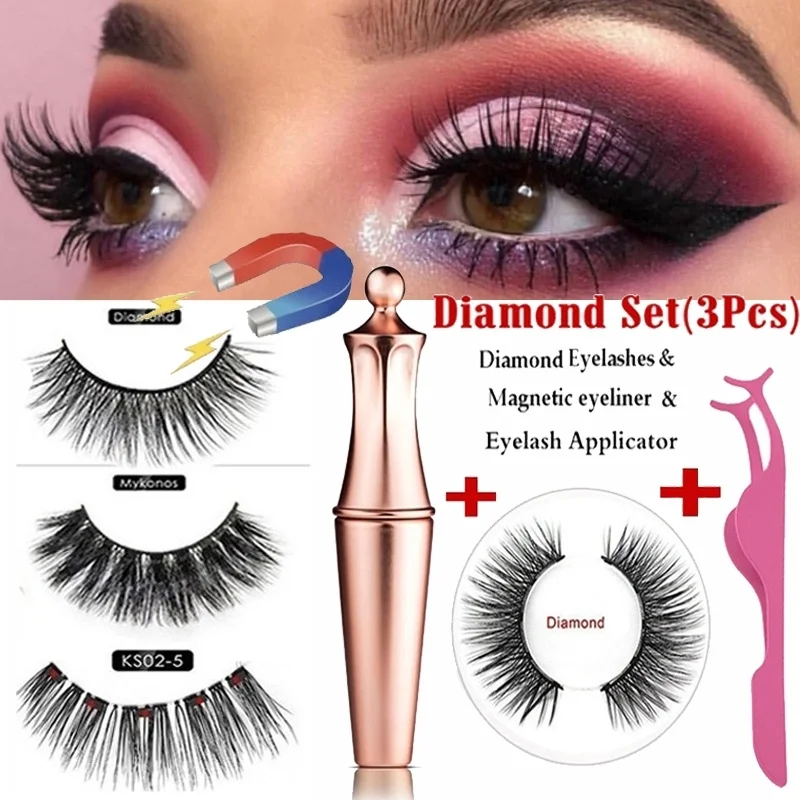 

Magnetic Eyelash Magnetic Liquid Eyeliner& Magnetic False Eyelashes & Tweezer Set Waterproof Long Lasting Eyelash Extension