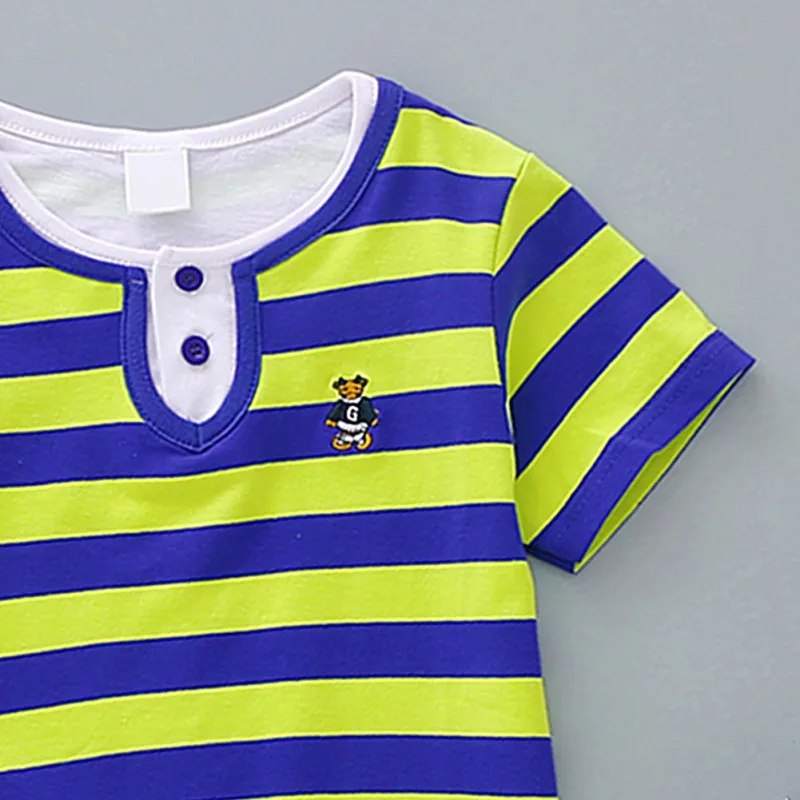 Летние для мальчиков и девочек футболка с короткими рукавами хлопковая Детская в полоску с круглым вырезом с короткими рукавами футболка