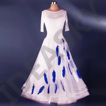 ladies standard ballroom dress women waltz flamenco tango white competition withe dresses dancing feather skirts womens 2017