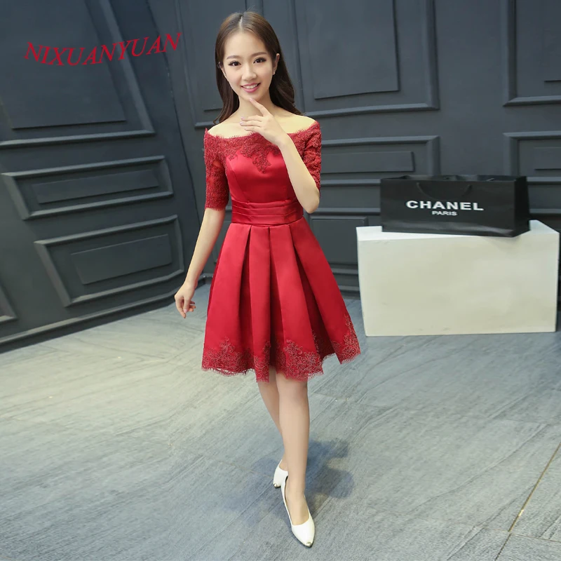 

NIXUANYUAN 2017 New Custom Made Charming A Line Party Gown Red Appliques Cocktail Dress 2017 Half Sleeve vestidos de cocktail
