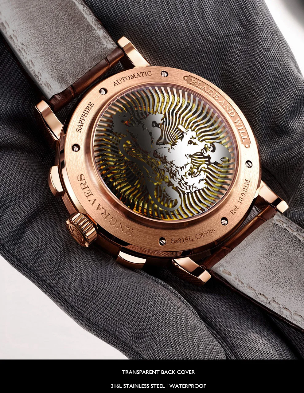 Lobinni Для мужчин Vogue 50 м Водонепроницаемый Бизнес автоматические механические наручные часы с месяц неделя Дата 24 часовой формат-розово-золотой
