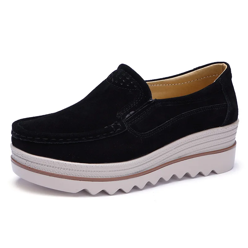 

2019 Spring women flats shoes platform sneakers shoes leather suede casual shoes slip on flats heels creepers moccasins 35-41