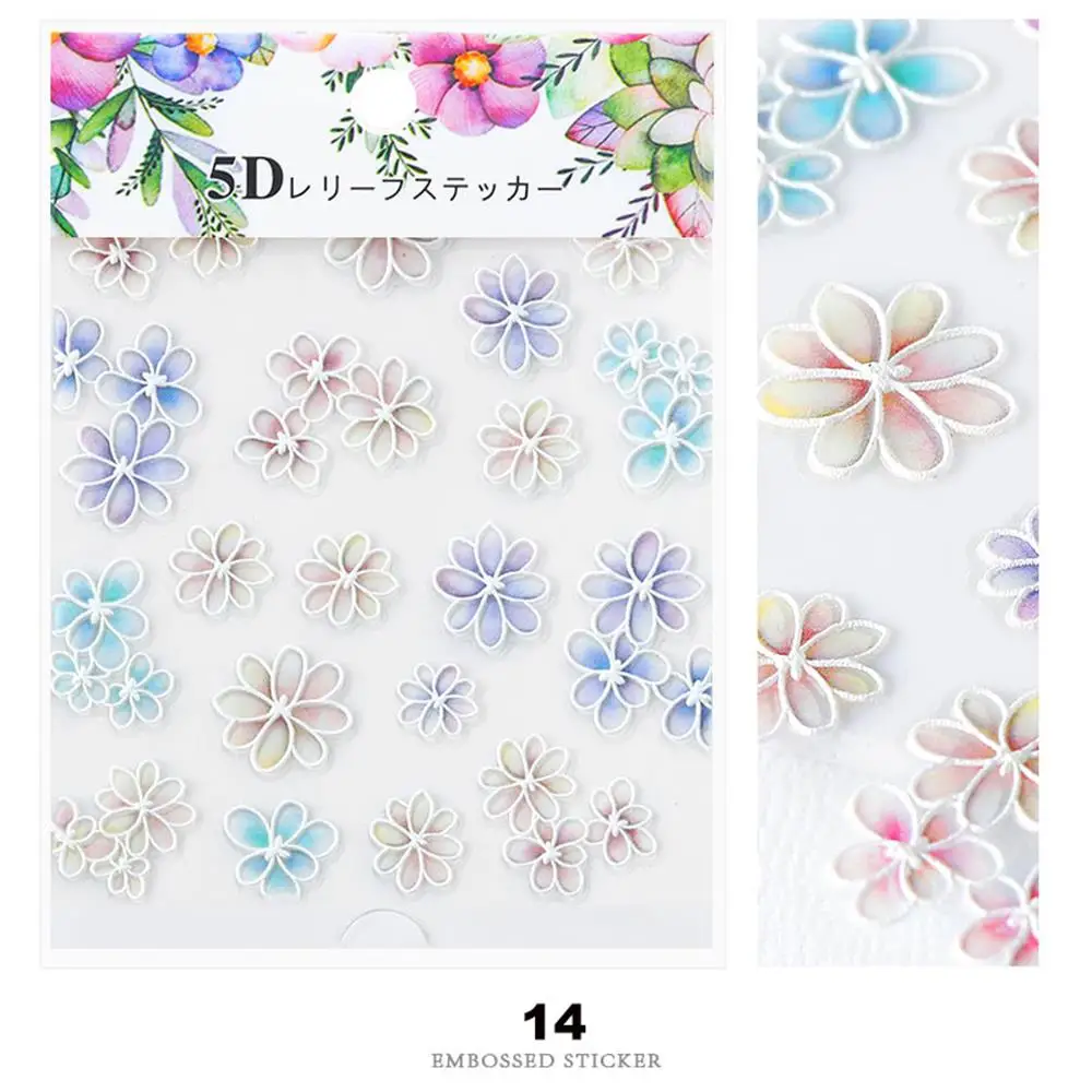 1 Sheet 3D Acrylic Embossed Flower Self Adhesive Nail Sticker Decal Slider Wrap Nail Art Decoration Manicurure Tools Accessories - Цвет: 14