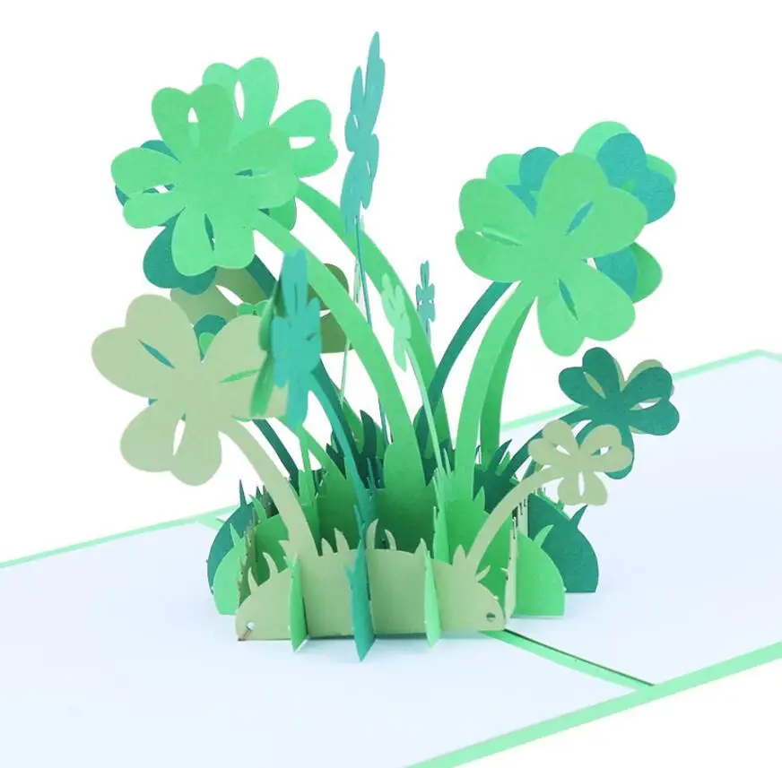  10pcs Handmade Kirigami Origami Lucky Clover 3D Pop UP Greeting Cards Invitation card For Wedding B - 33032392191