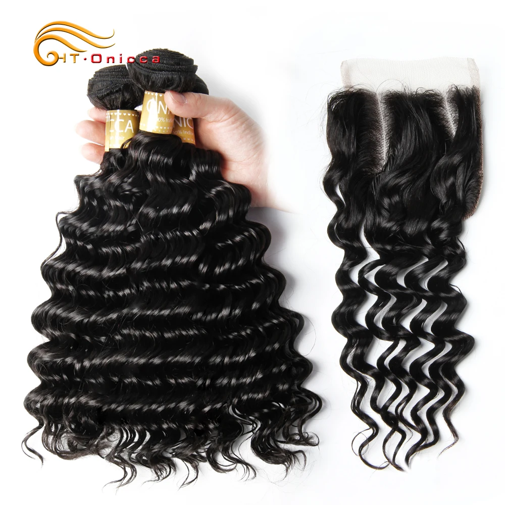 

Onicca Deep Wave Bundles With Closure Malaysian Hair Bundles With Closure 3 Bundles Human Hair With Closure Hair Extension