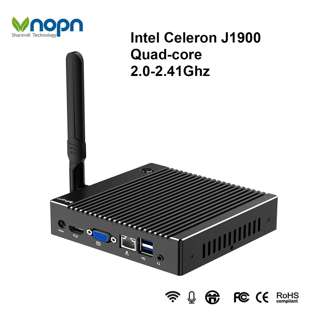 Без вентилятора Intel Celeron J1900 NUC Mini PC Windows 10 Linux Quad-core 2,0-2,41 ГГц 1000 Мбит/с LAN двойной Дисплей настольных компьютеров HTPC компьютера