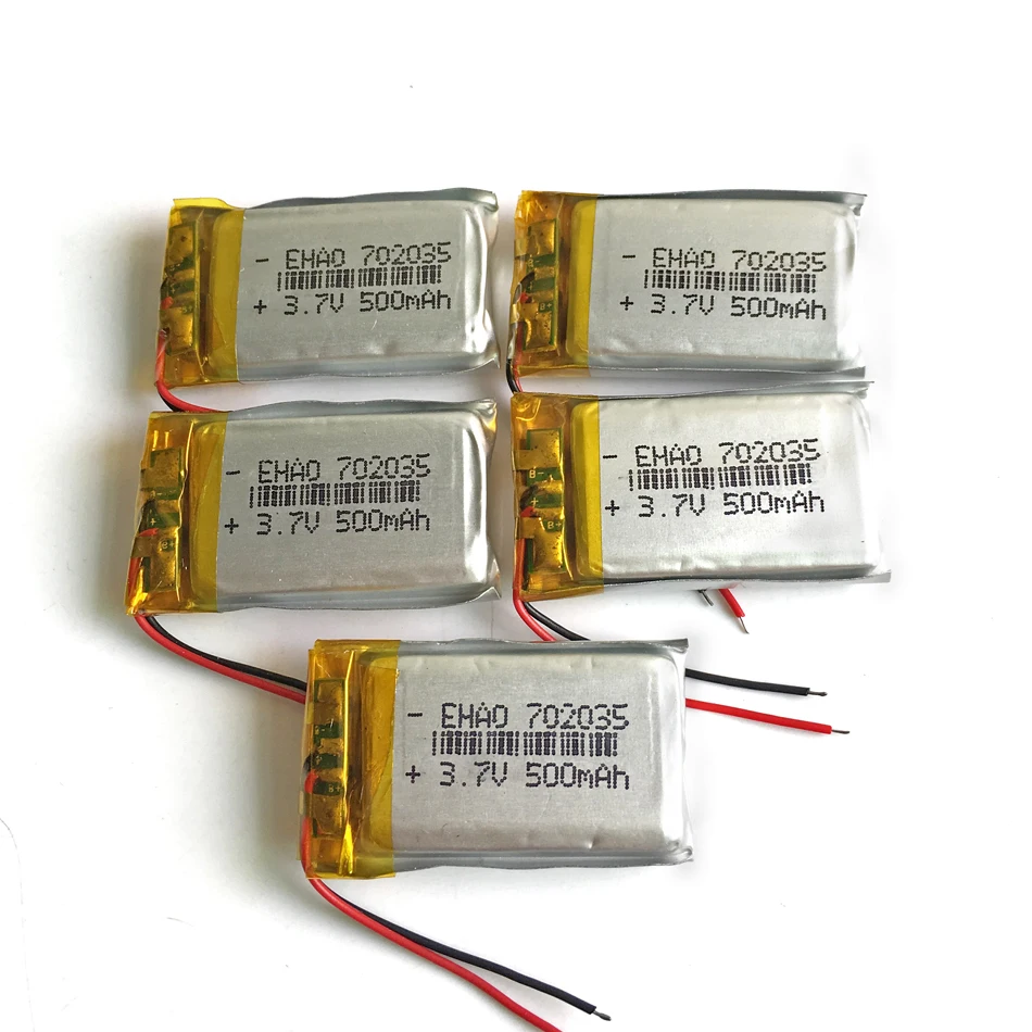 

5 pcs 3.7V 500mAh 702035 Lithium Polymer Li-Po Rechargeable Battery For Mp3 MP4 MP5 GPS PSP Smart watch speaker camera 7*20*35