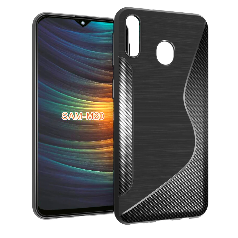 

black shockproof Anti-skid S Line TPU Gel Skin Case Cover For Samsung Galaxy M20