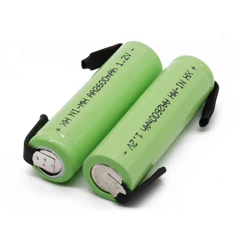 1,2 V AA Ni-MH перезаряжаемая батарея 2600mah nimh cell Green shell со сварочными вкладками для Электробритва Philips, зубной щетки