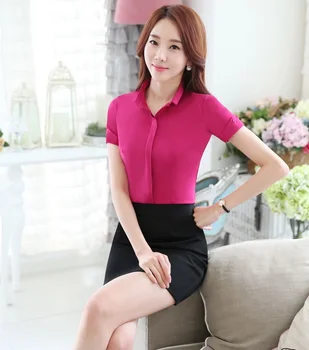

Novelty Rose Slim Fashion OL Styles 2016 Summer Professional Work Suits With Tops And Skirt Business Women Female Outfits Set