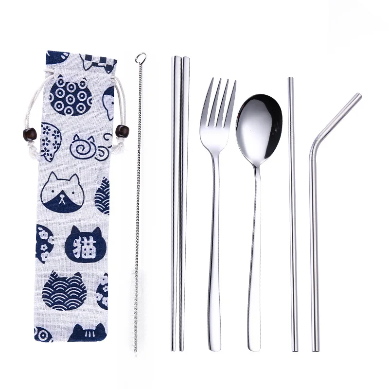 Unibird 304 набор посуды из нержавеющей стали, портативные палочки для еды, ложка, металлическая соломинка, столовый набор для путешествий, кемпинга, уличной посуды - Цвет: E