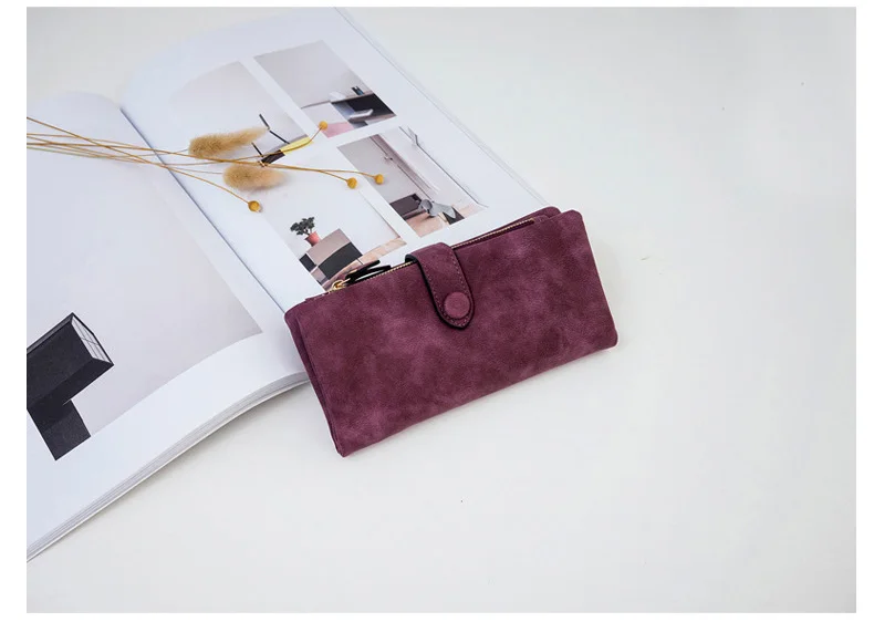 MJ Women Leather Wallets Matte PU Leather Long Wallet Lady's Brand Design Bi-Fold Clutch Purse Coin Pocket Multiple Card Holder (31)
