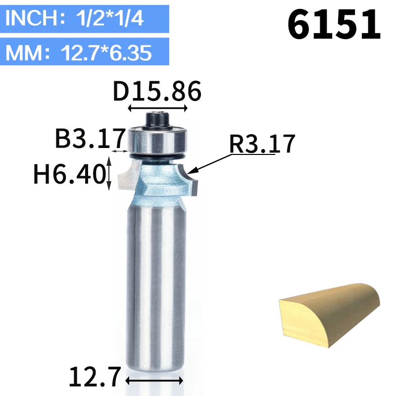 1 шт. круглые фрезы для дерева, деревообрабатывающий инструмент, промышленный концевой подшипник, Фрезерный резак, угловой круглый над бит - Длина режущей кромки: 6151