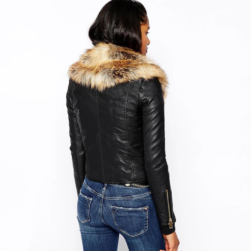 remarkable  2018 Winter Jackets Women Basic Coats Fashion Faux PU Leather Winter Jackets Women Artificial Fur C