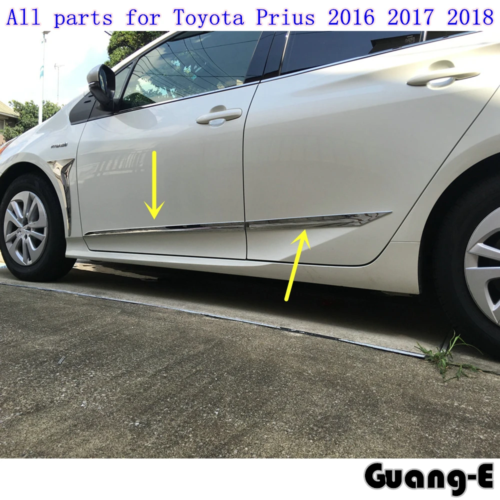 

Car stainless steel Side Door Body trim stick Strip Stream bumper lamp panel moulding hood 4pcs For Toyota Prius 2016 2017 2018