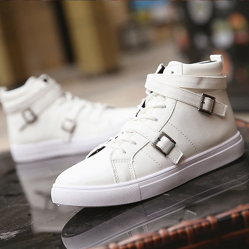 

2016 Autumn Hot Selling men's Casual Shoes Pu Leather Thick Soled Man Plain Shoes White Black Hip Hop Shoes Zapatillas XK102612