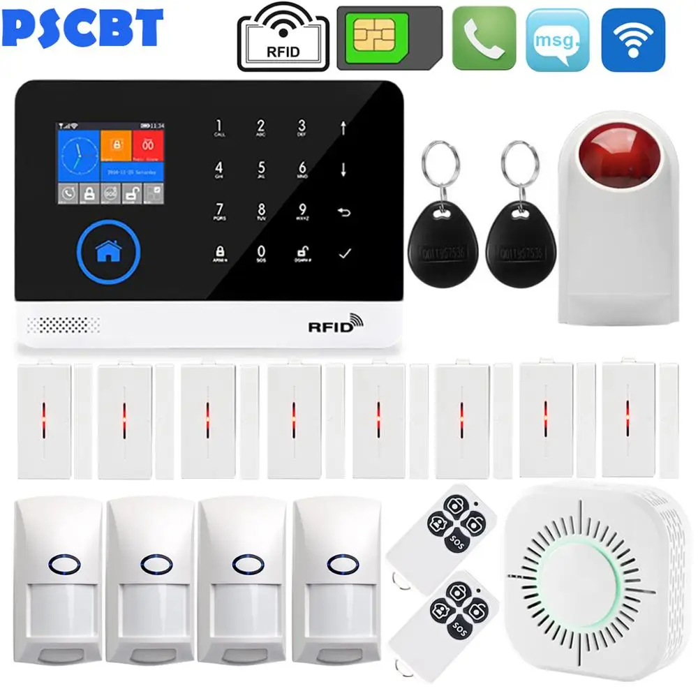 

PSCBT WIFI GSM Signaling Security Alarm System APP IOS Android Control for residential house guard burglar alarm french Italian
