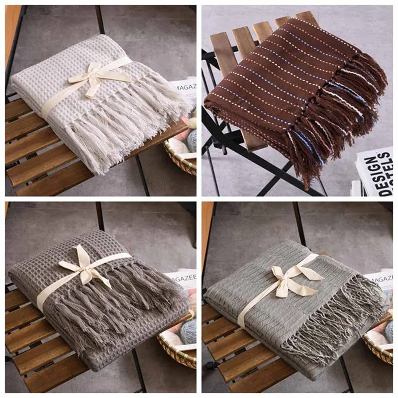 

Soft Knitted Throw Blanket Bed Sofa Couch Decorative Fringe