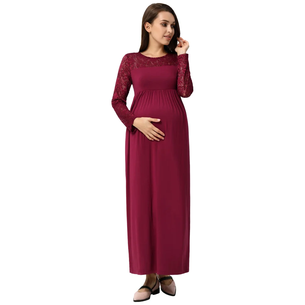 Red long sleeve maxi maternity dress shirts