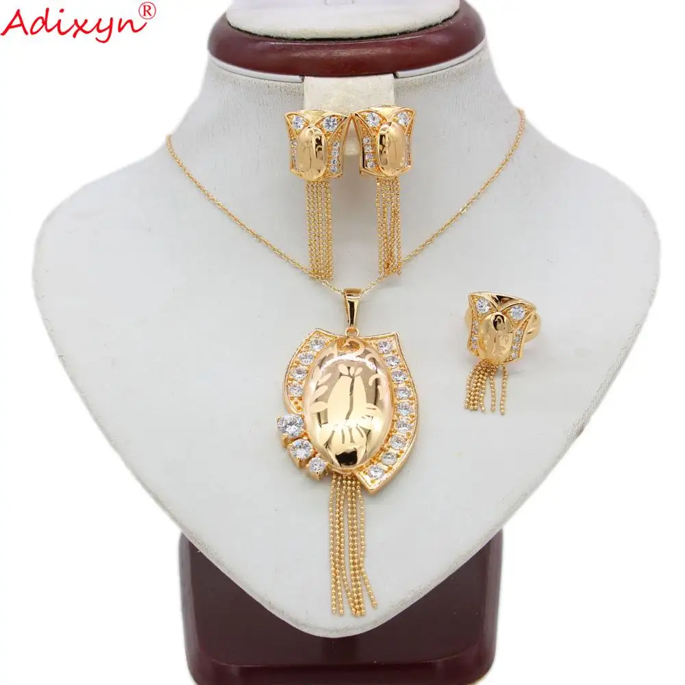 

Adixyn laser Rose Gold Pendant/Necklace/Ring/Earrings Set Jewelry For Women Girls African Ethiopian Gifts N06158