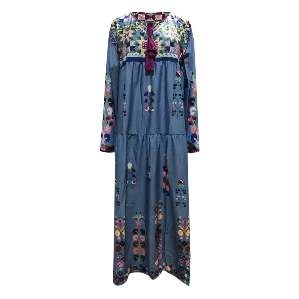Женское Макси-платье большого размера в богемном стиле с длинным рукавом, с v-образным вырезом, с принтом, Пляжное длинное платье-футболка,#3