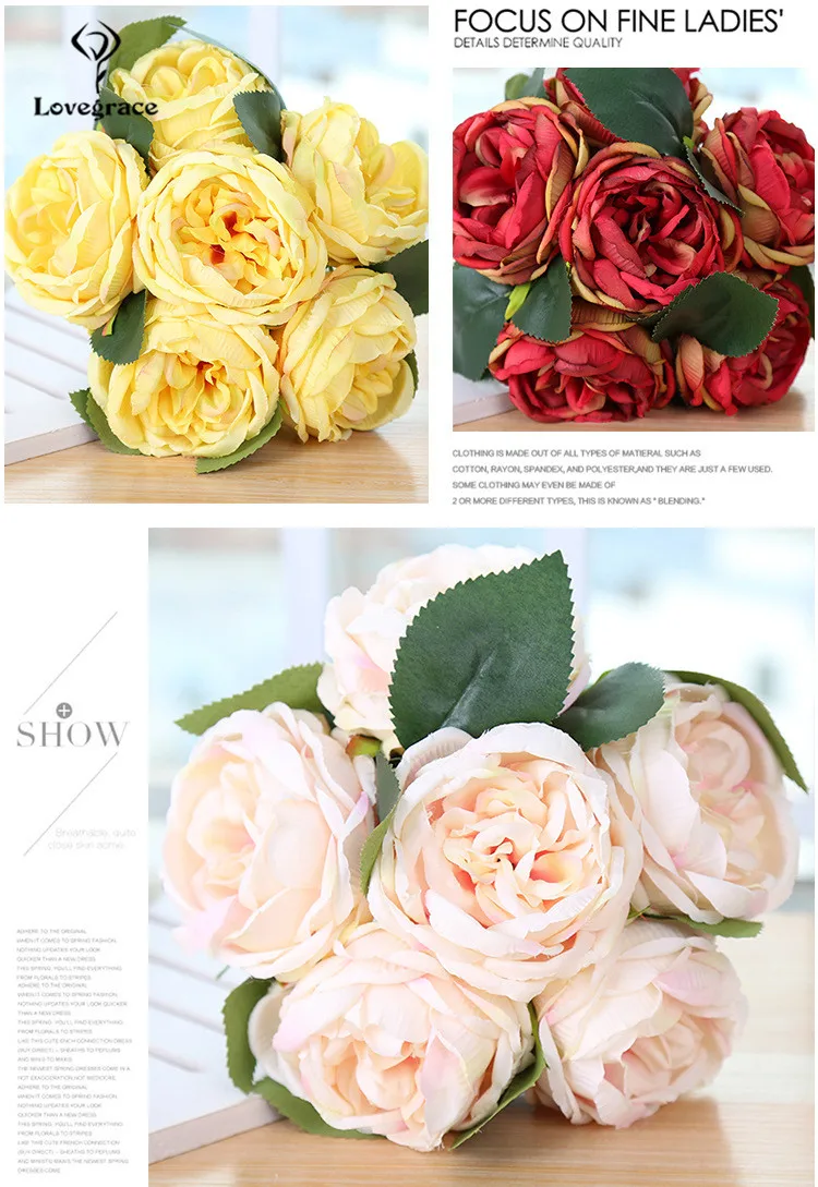 Bridal Bouquet Rose Artificial Flowers Red Pink Hydrangea Home Decoration White Peony Wedding Flower (10)
