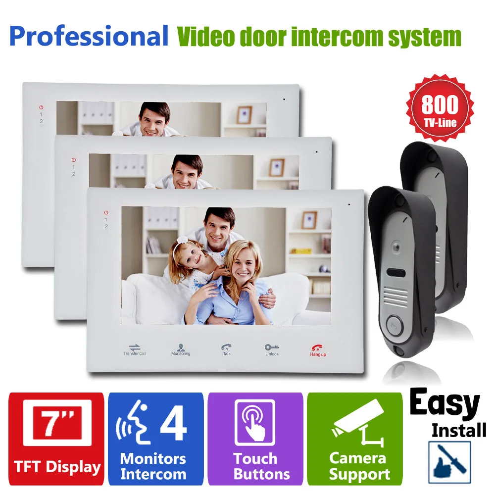 

Homefong7"LCD Touch Key Monitor Video Door Phone Intercom System with IR Camera with Doorbell Home Entry Intercom Night Vision