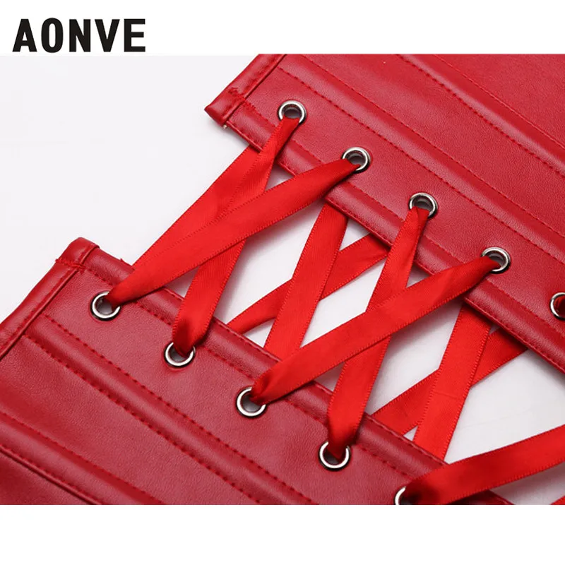 AONVE Women Corset Sexy Leather Corselet Gothic Clothing Zipper Waist Trainer Lace up Clubwear Plus Size PVC Bustiers korzzet