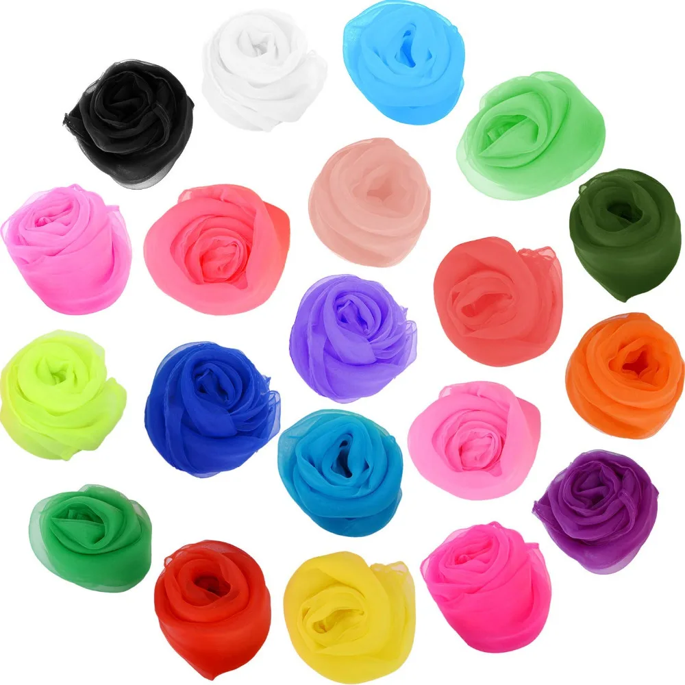 

6Pcs Ramdon Colors Woman & Girl Hemmed Square Juggling Dance Gauze Chiffon Scarves Rhythm For Halloween Costume Party Dress Up