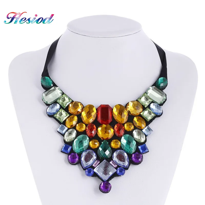 

Crystal Necklace Colar Women Multi-color Rhinestone Pendant Necklace Ribbon Choker Bib Collar Necklace Vintage Collier Femme