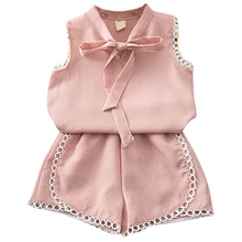 Одежда для маленьких девочек Летняя Повседневная футболка с короткими рукавами и открытыми плечами для маленьких девочек блузка+ мини-юбка Детский костюм, комплект для девочек