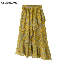 Высокая талия шифон посылка бедра рыбий хвост русалка юбка женские юбки Mujer Moda с цветочным принтом нерегулярные летние юбки