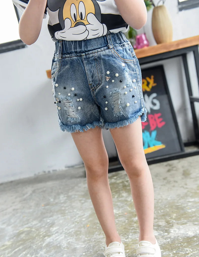 Корейская детская одежда новые шорты для маленьких девочек джинсовые рваные джинсы perl летние детские шорты От 2 до 7 лет для маленьких девочек укороченные штаны