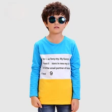 Yellow Letter Boy T-shirts Cotton 2016 Fashion Long Sleeve Children’s Tops Clothing Character Unisex Tees Letter Boy T-shirts