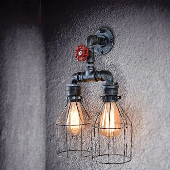 

creative retro american lamps cage water pipe lights picture background bar cafe restaurant living room aisle stair sconce bra