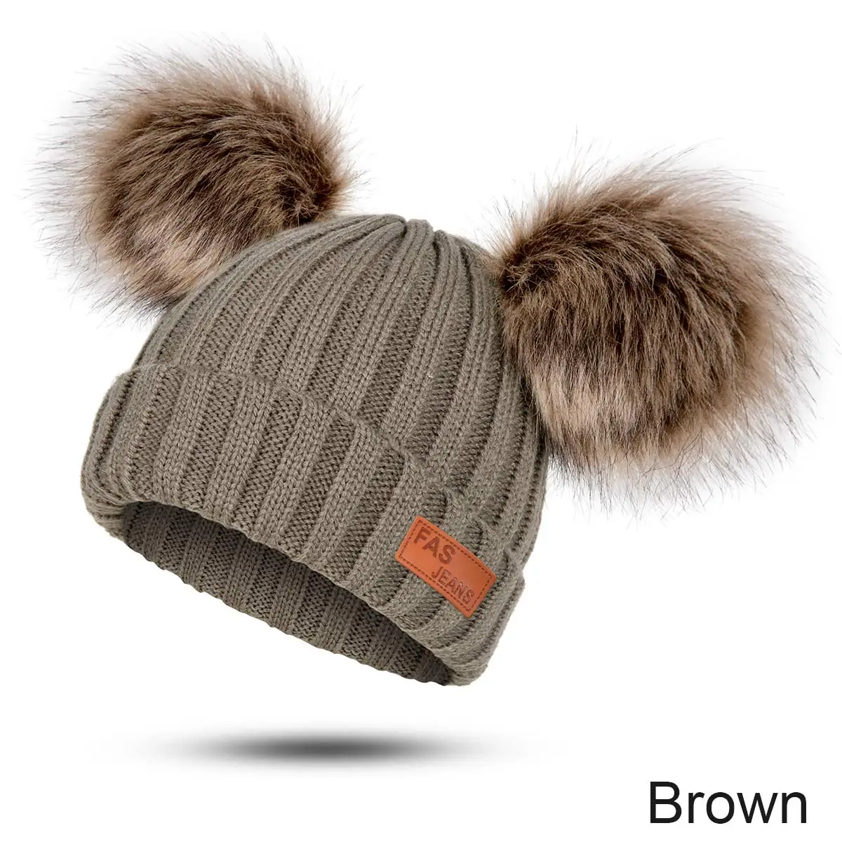 New Pompom Newborn Baby Winter Hats Kids Girls Boys Warm Knit Hat Furry Balls Pompom Solid Warm Cute Lovely Beanie Cap Gifts - Цвет: brown