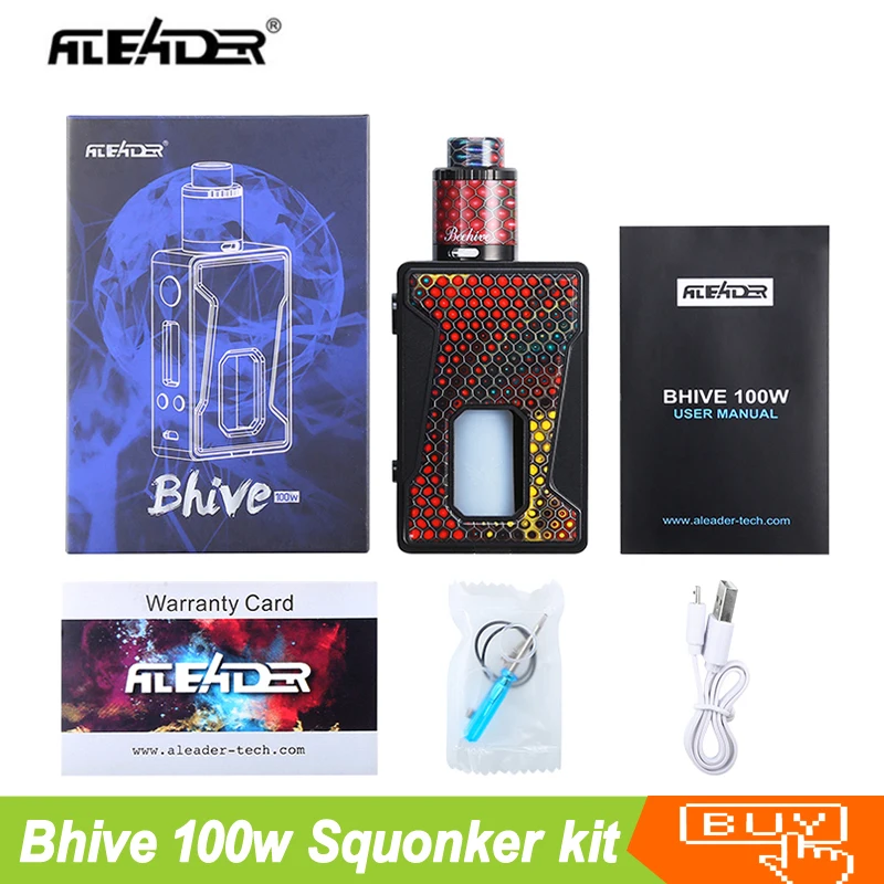 

Original Aleader Bhive BF sqounker mod kit 100w with rebuildable RDA vape tank atomizer E-cigarette kits vs sqounker mod