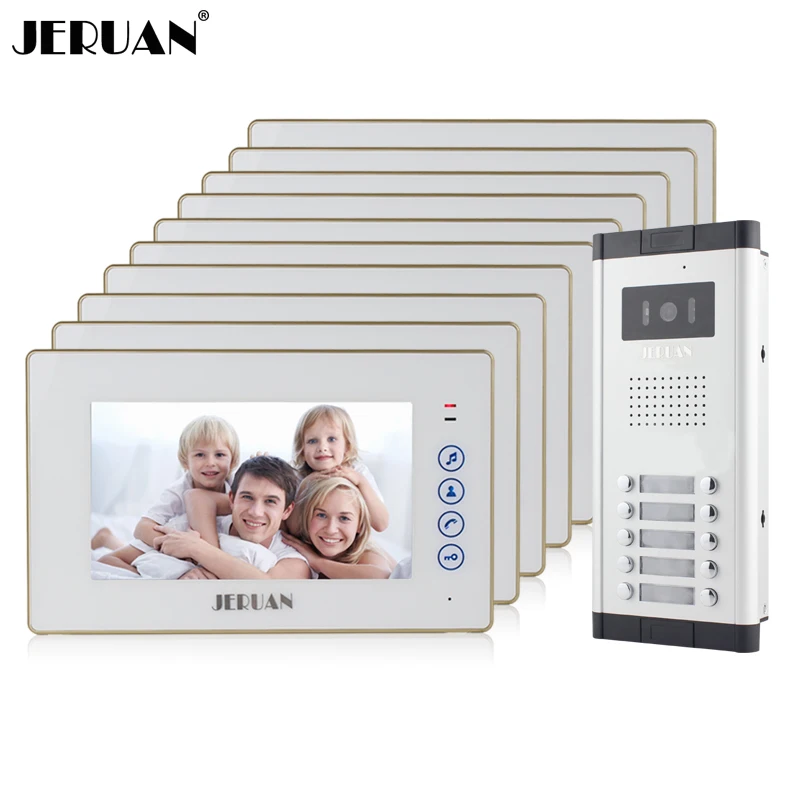 

JEX Apartment Doorbell intercom 7`` Touch key Video Door Phone Intercom System 10 White Monitor 1 HD Camera for 10 Household