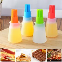 Kitchen Accessories Storage Bottles For BBQ Grill Oil Brush Portable Kitchen Baking Cooking Tools Silicone Oil Bottle Brush plastic kitchen cooking oil brush bottle for barbecue frying orange