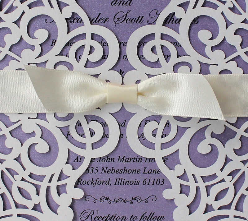  White and Purple Wedding Invitation - Set of 50 - 32413557553