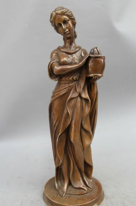 

free 17" Chinese Western Copper Art Stand Sexy Nude Woman Lady Belle Hold Pot Statue fast