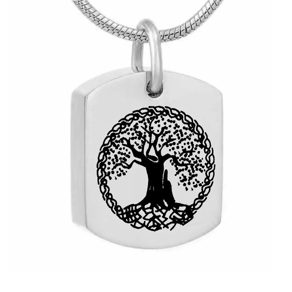 Персонализированные пользовательские дерево жизни памятный кулон для праха урны ожерелья из нержавеющей стали ожерелье для кремации украшение для праха - Окраска металла: Square snake chain