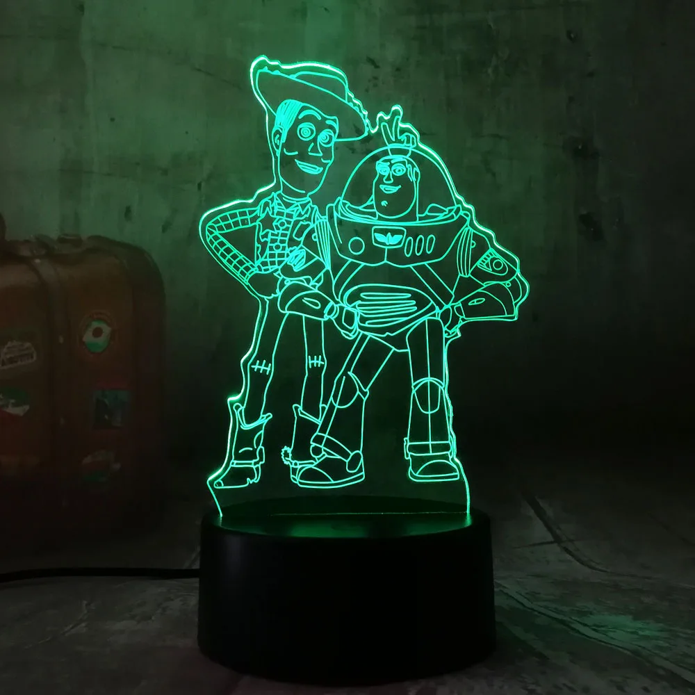  Cute Toy Story Buzz Lightyear Woody 3D LED RGB Night Light 7 Color Baby Sleep Desk Lamp Child Kids 
